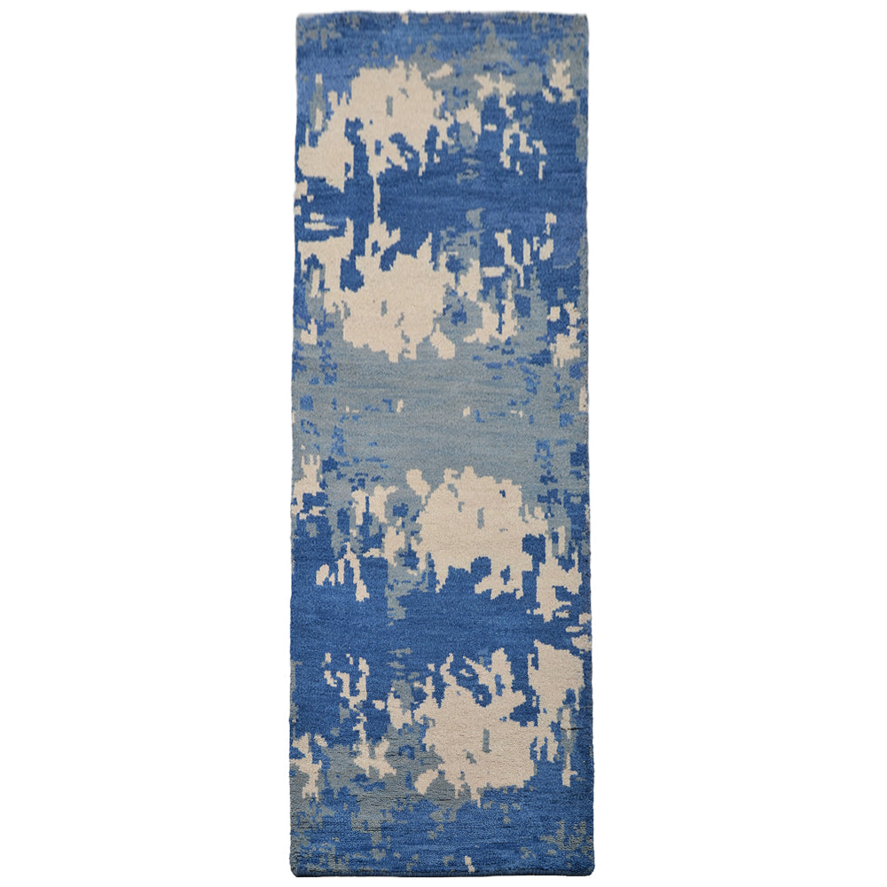 Hand Knotted Wool Area Rug Abstract Blue Beige N00806