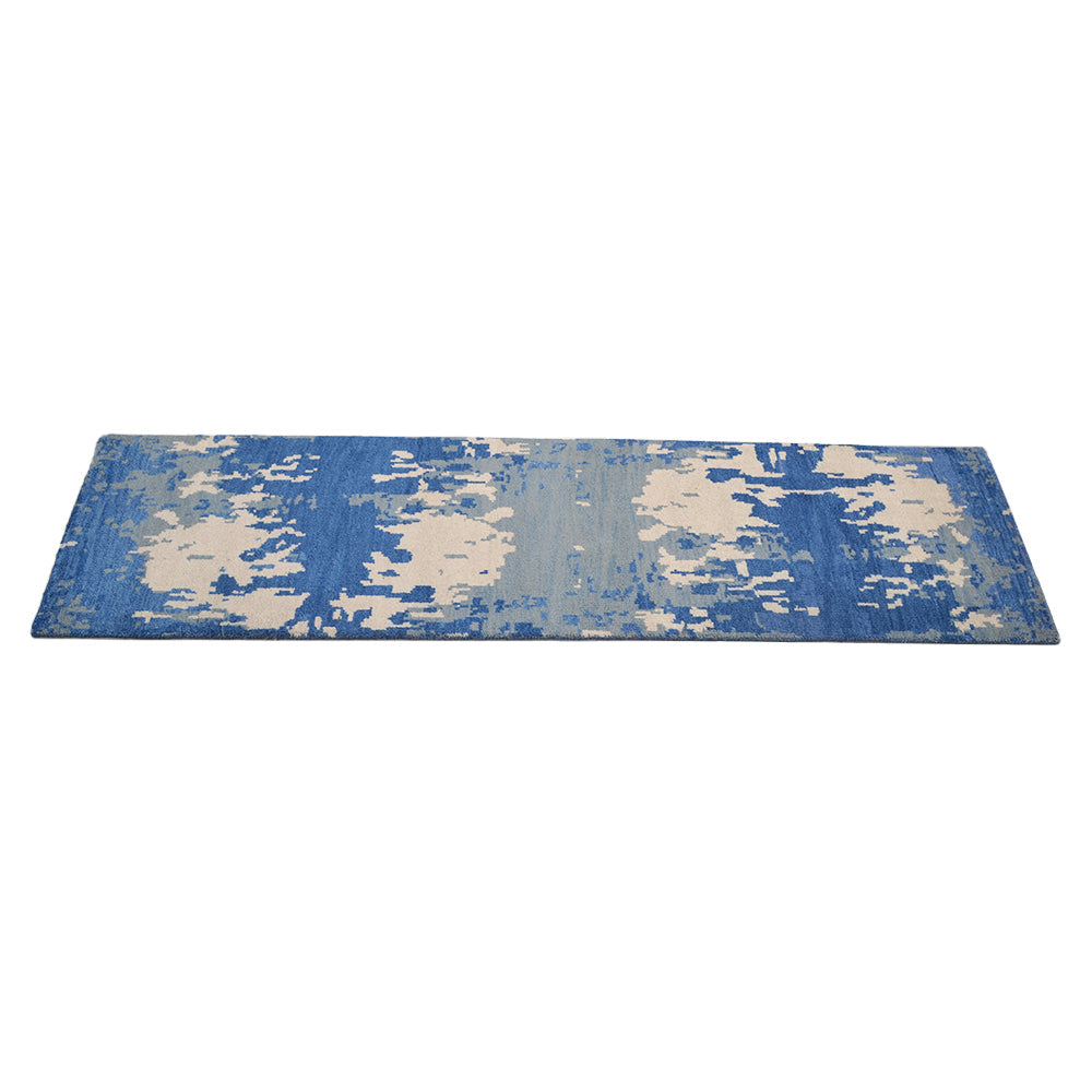 Hand Knotted Wool Area Rug Abstract Blue Beige N00806