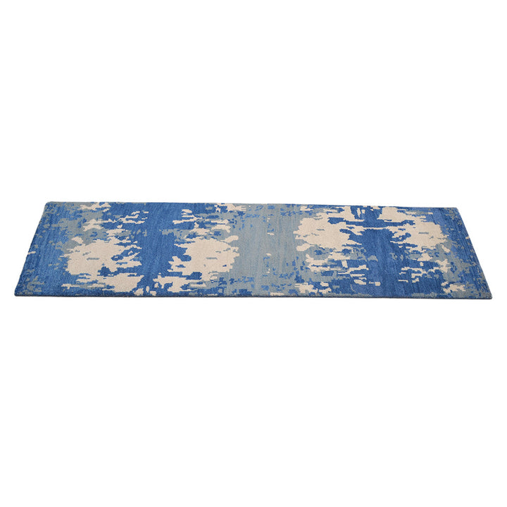 Hand Knotted Wool Area Rug Abstract Blue Beige N00806