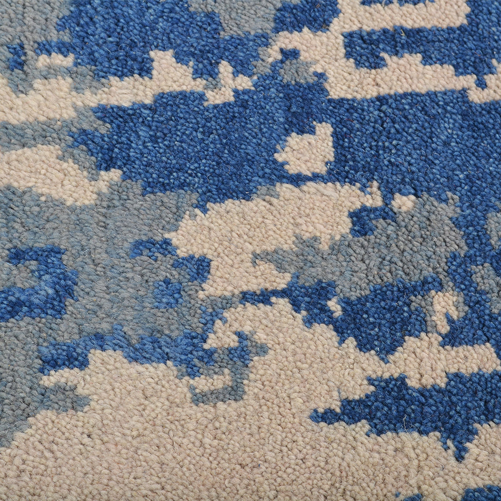 Hand Knotted Wool Area Rug Abstract Blue Beige N00806