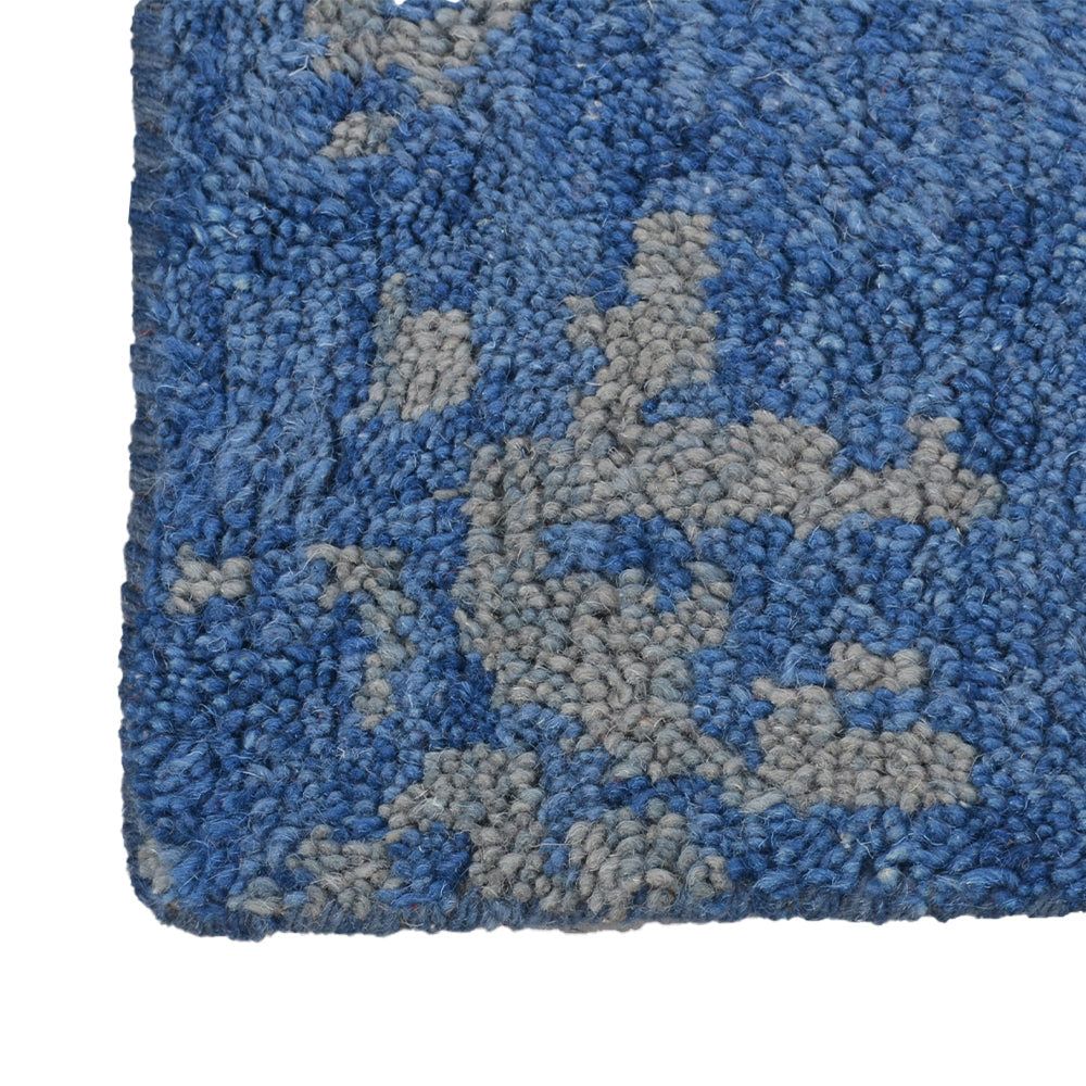 Hand Knotted Wool Area Rug Abstract Blue Beige N00806