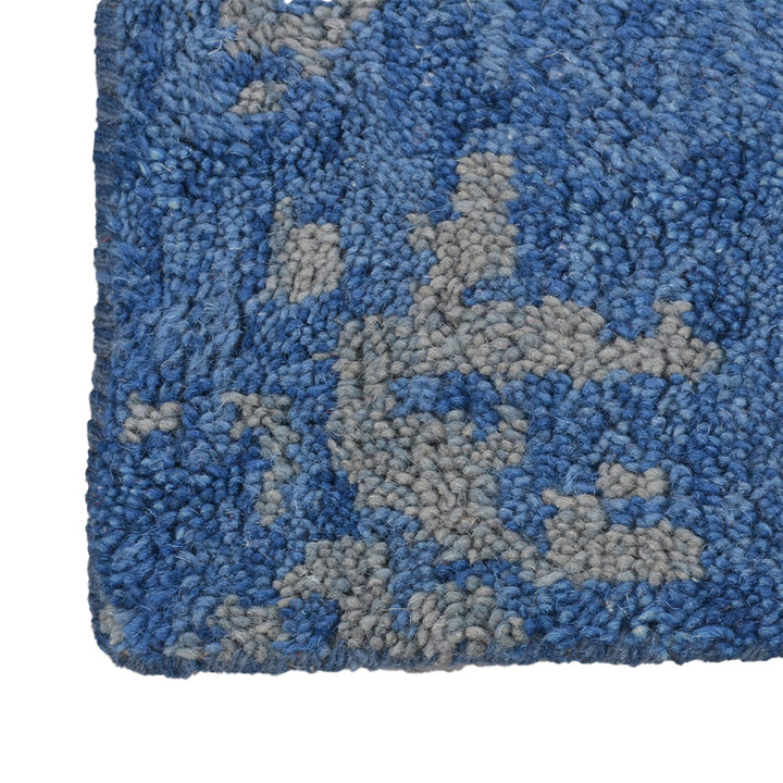 Hand Knotted Wool Area Rug Abstract Blue Beige N00806