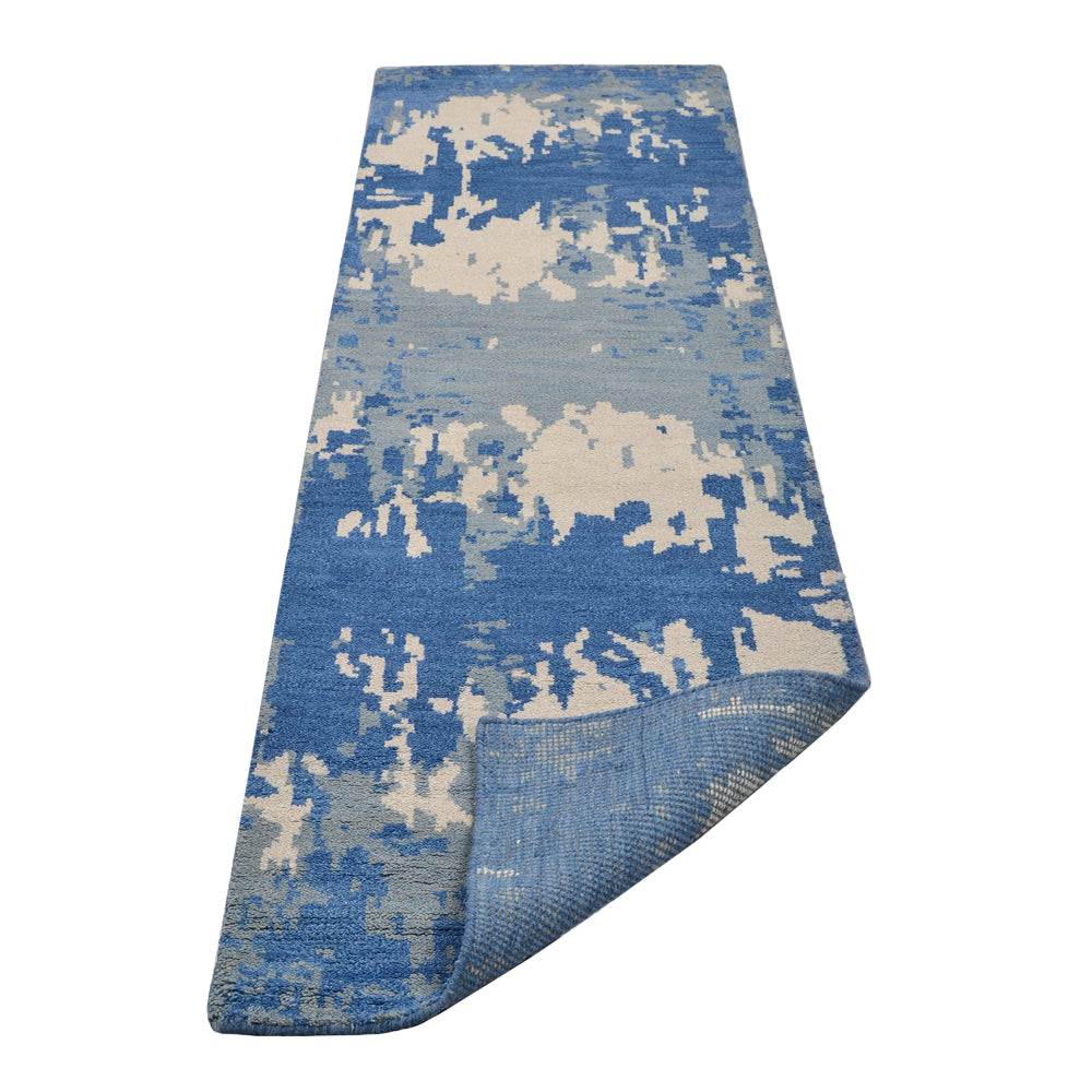 Hand Knotted Wool Area Rug Abstract Blue Beige N00806