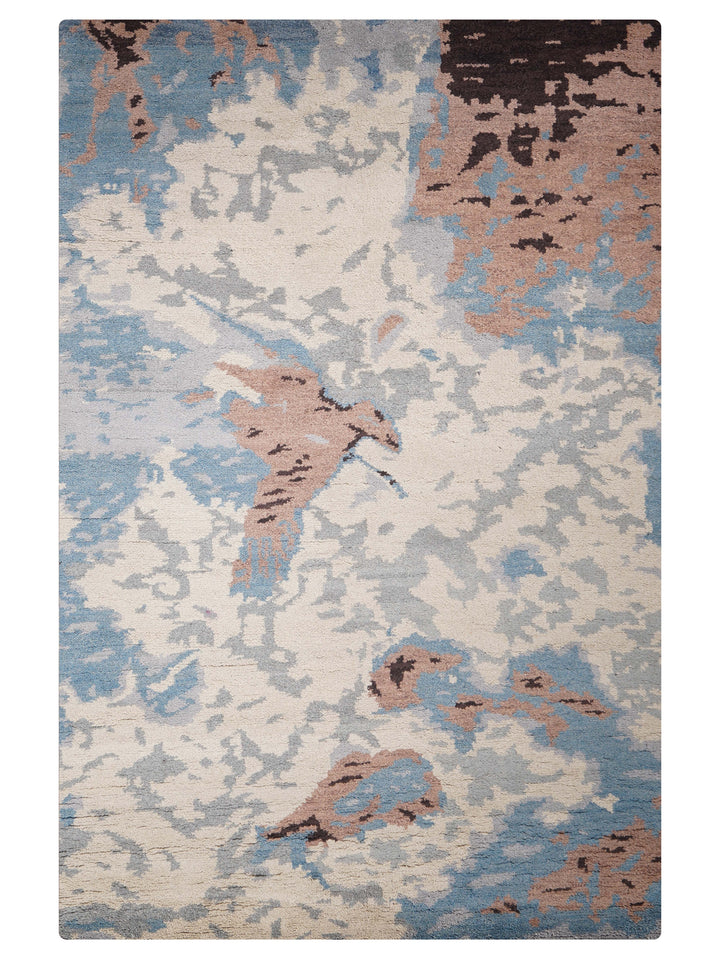 Hand Knotted Wool Area Rug Abstract Multicolor N00816