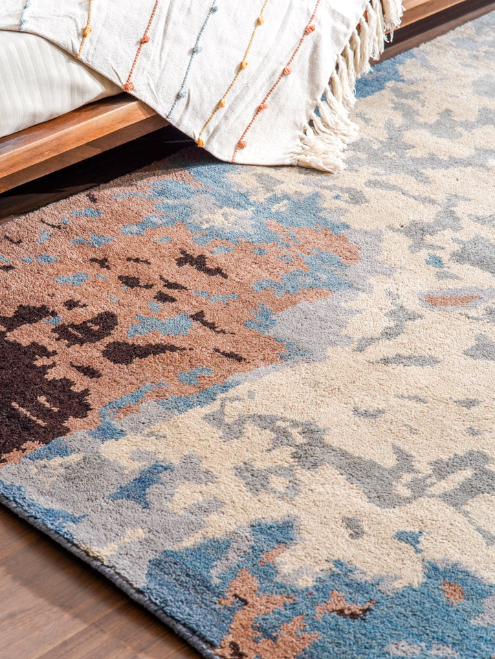 Hand Knotted Wool Area Rug Abstract Multicolor N00816