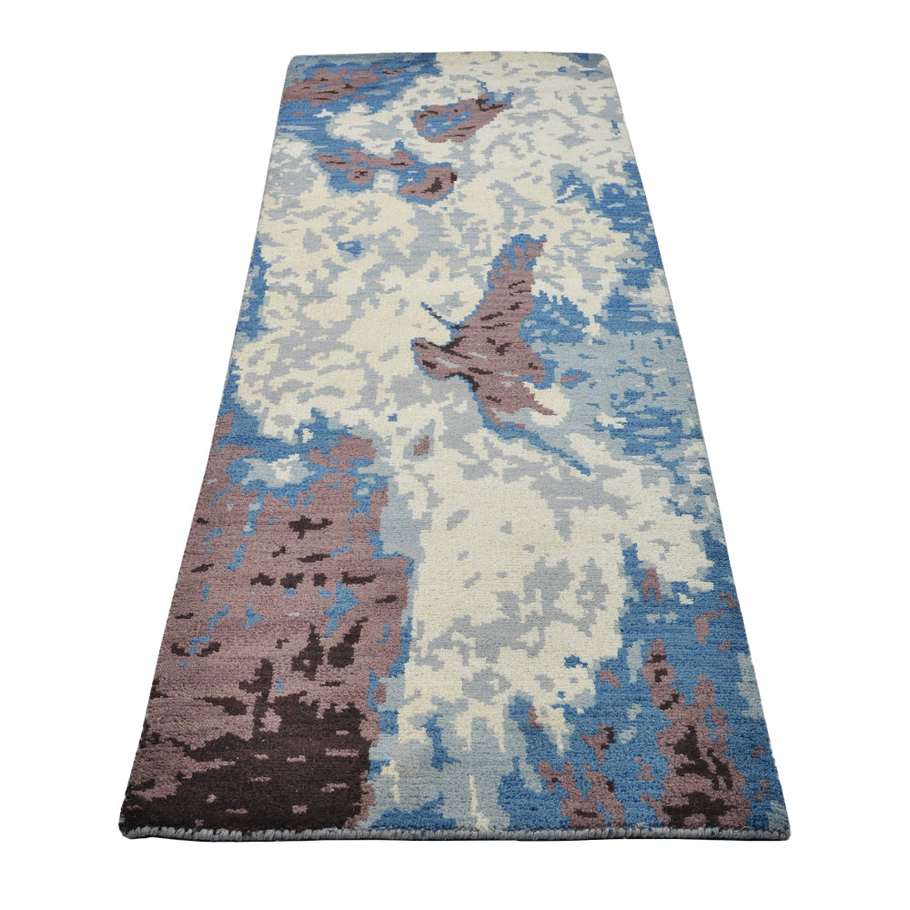 Hand Knotted Wool Area Rug Abstract Multicolor N00816