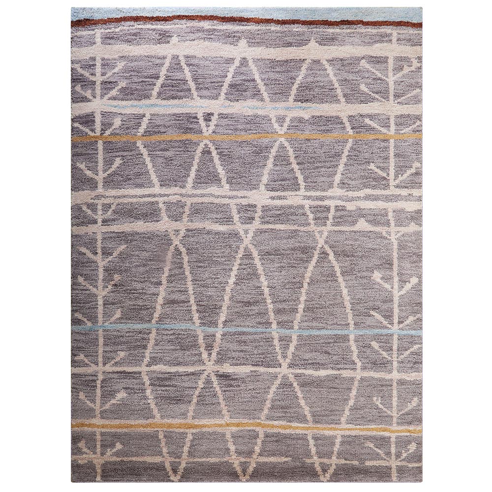 Hand Knotted Wool Area Rug Contemporary Brown N00906