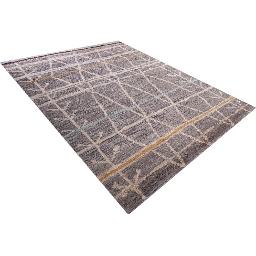 Hand Knotted Wool Area Rug Contemporary Brown N00906