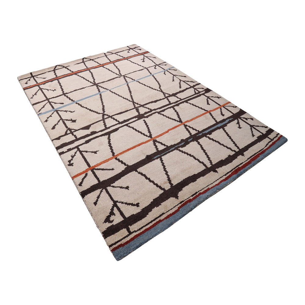 Hand Knotted Wool Area Rug Contemporary Brown N00906