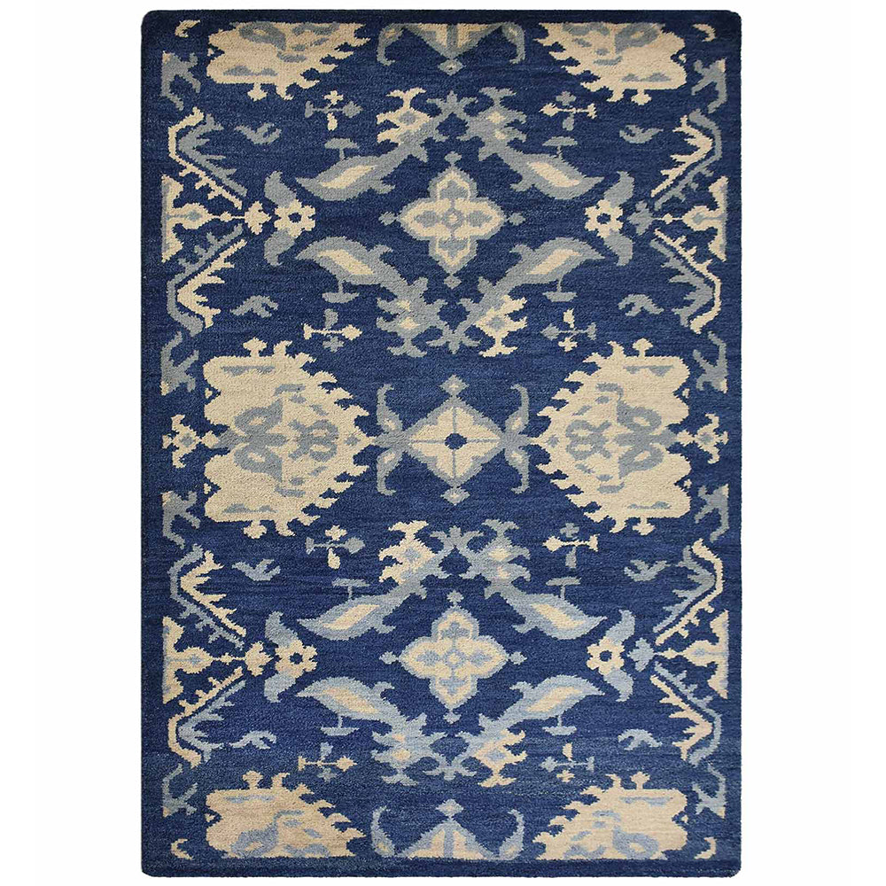 Hand Knotted Wool Area Rug Floral Blue N00908