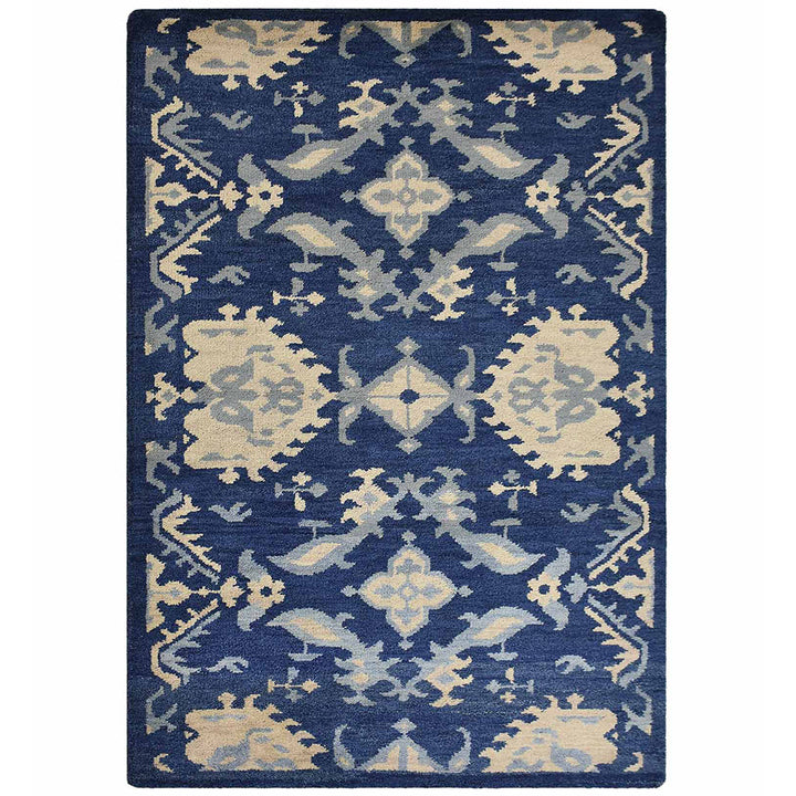 Hand Knotted Wool Area Rug Floral Blue N00908