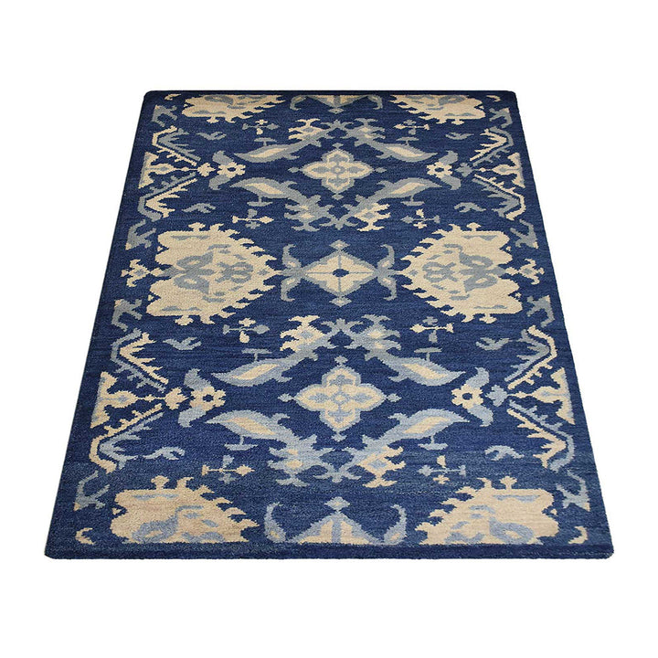 Hand Knotted Wool Area Rug Floral Blue N00908