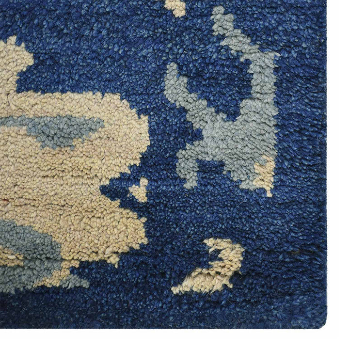 Hand Knotted Wool Area Rug Floral Blue N00908