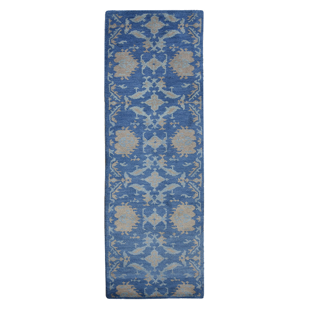 Hand Knotted Wool Area Rug Floral Blue N00908