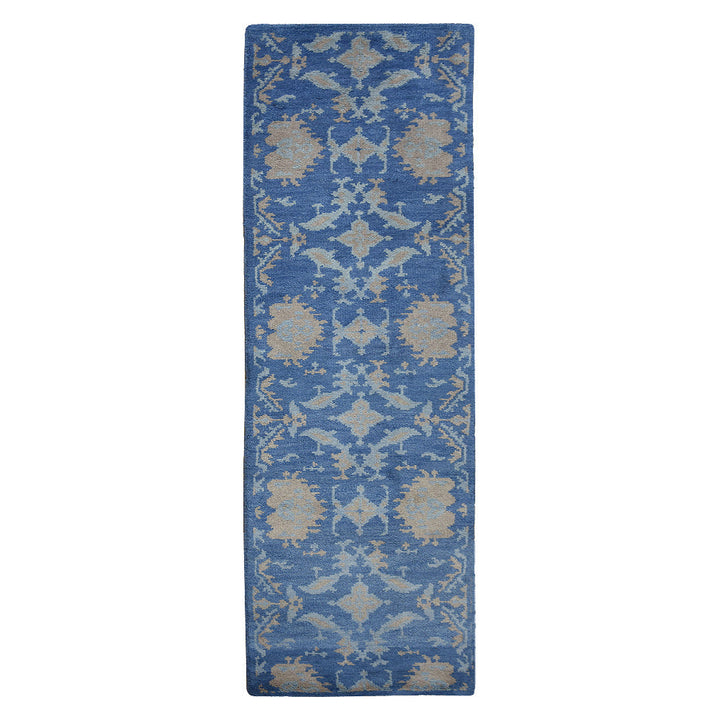 Hand Knotted Wool Area Rug Floral Blue N00908