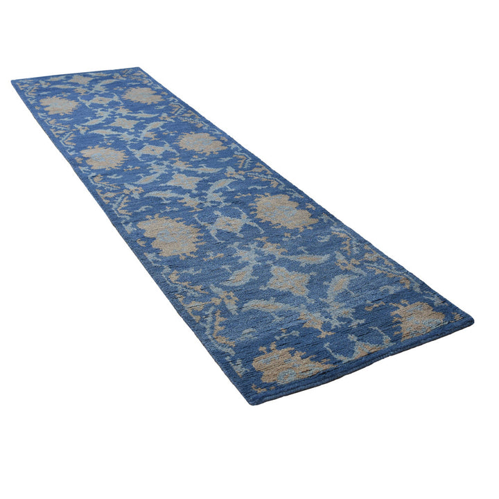Hand Knotted Wool Area Rug Floral Blue N00908