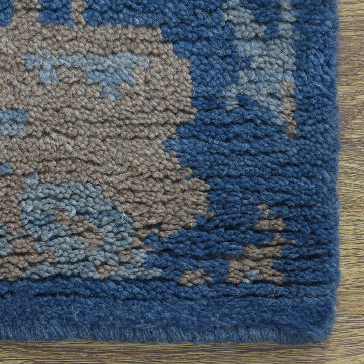 Hand Knotted Wool Area Rug Floral Blue N00908