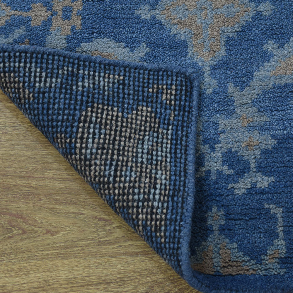 Hand Knotted Wool Area Rug Floral Blue N00908