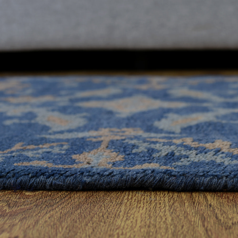 Hand Knotted Wool Area Rug Floral Blue N00908