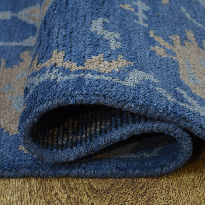 Hand Knotted Wool Area Rug Floral Blue N00908