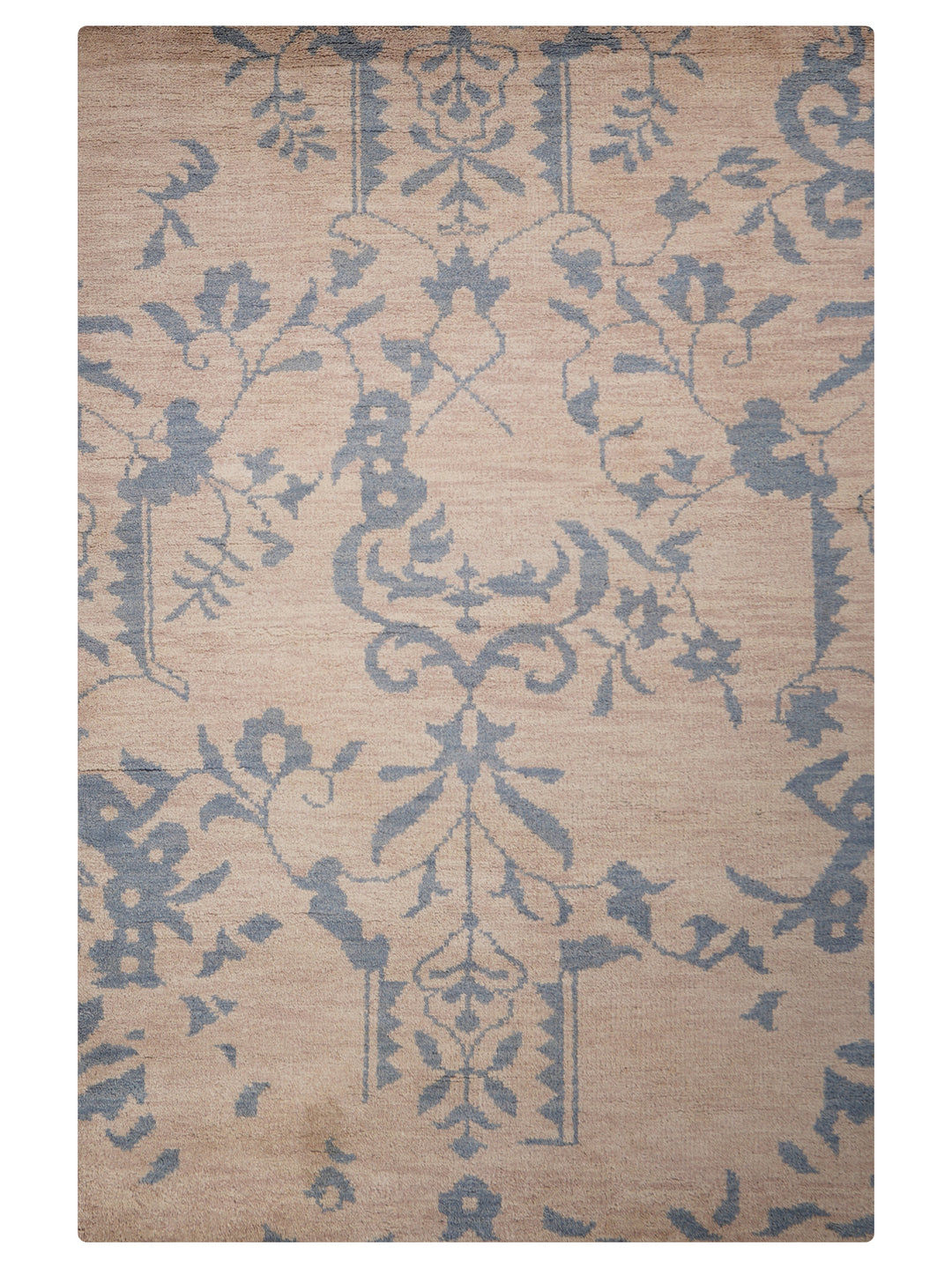 Hand Knotted Wool Area Rug Floral Beige N00913