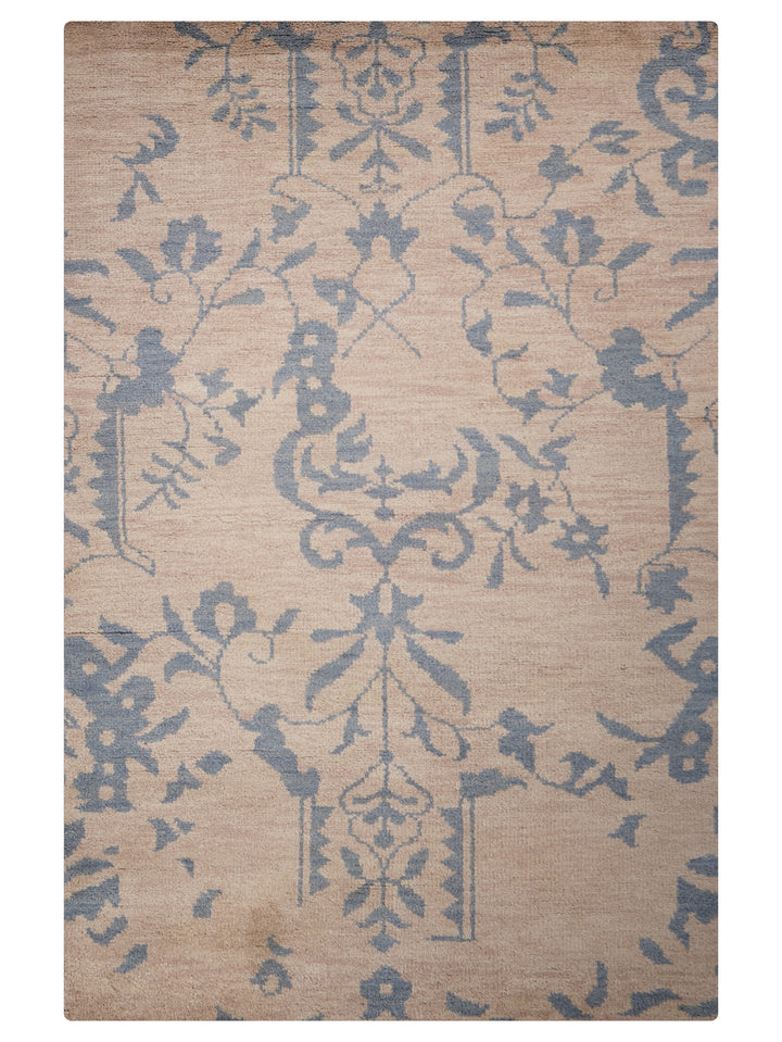 Hand Knotted Wool Area Rug Floral Beige N00913