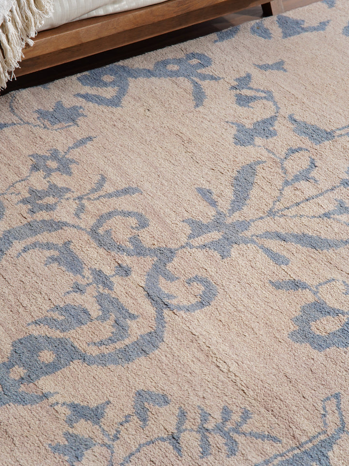 Hand Knotted Wool Area Rug Floral Beige N00913
