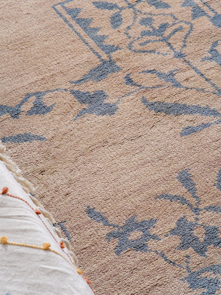 Hand Knotted Wool Area Rug Floral Beige N00913