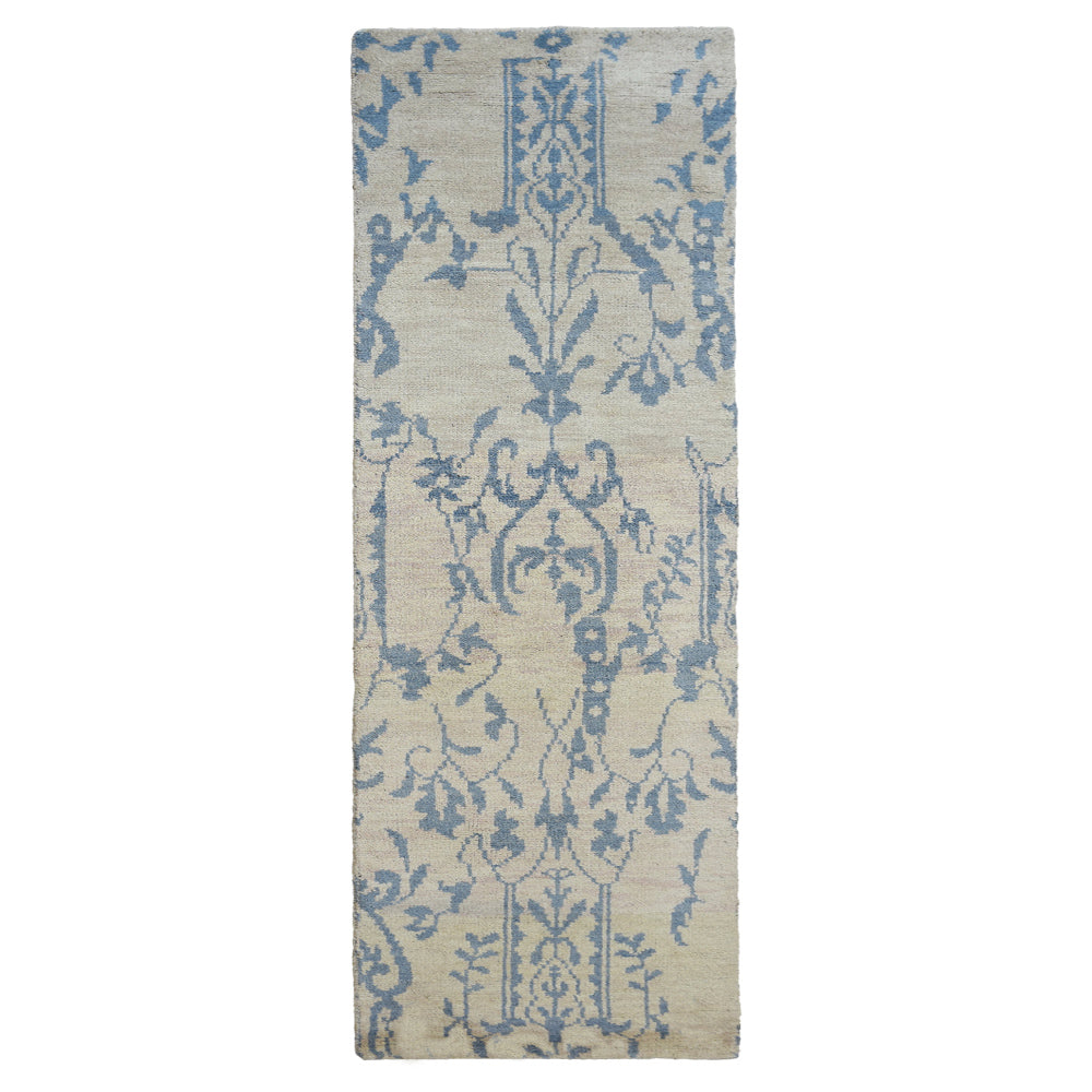 Hand Knotted Wool Area Rug Floral Beige N00913