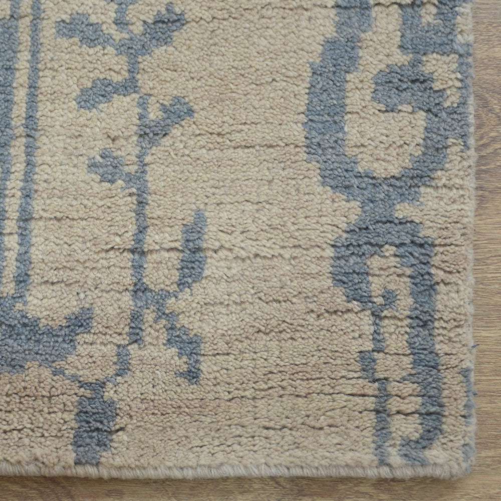 Hand Knotted Wool Area Rug Floral Beige N00913