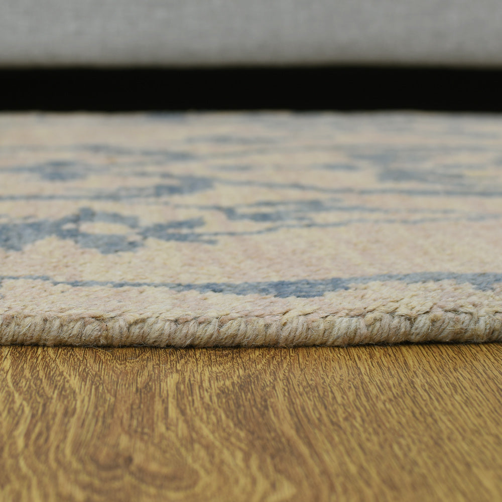 Hand Knotted Wool Area Rug Floral Beige N00913