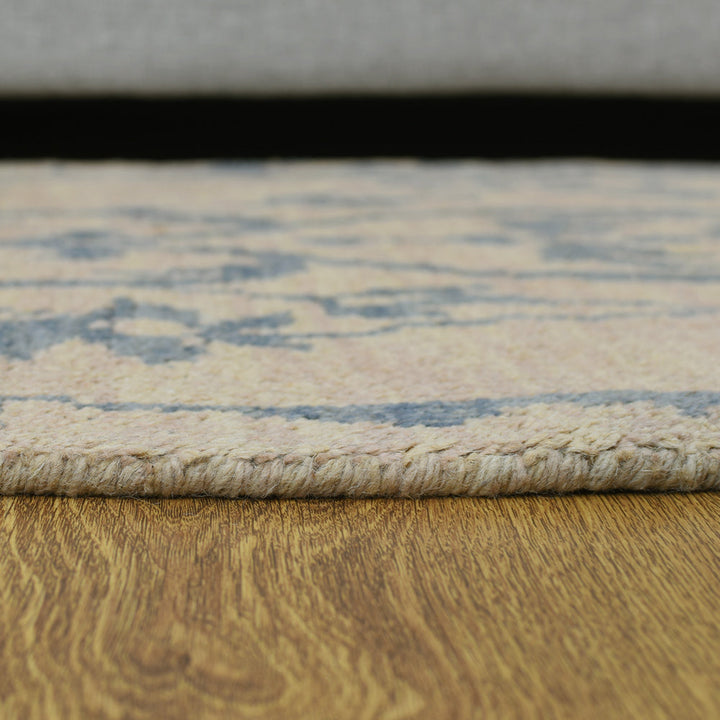 Hand Knotted Wool Area Rug Floral Beige N00913
