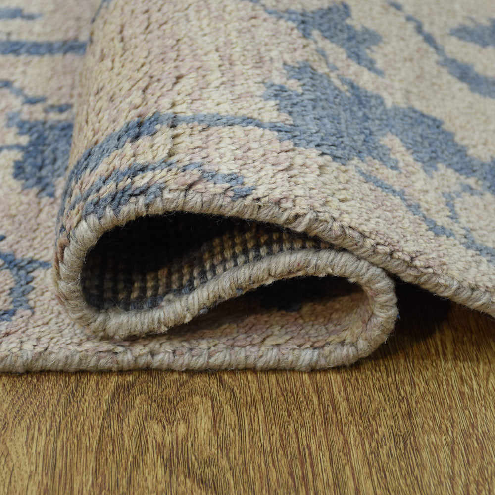 Hand Knotted Wool Area Rug Floral Beige N00913
