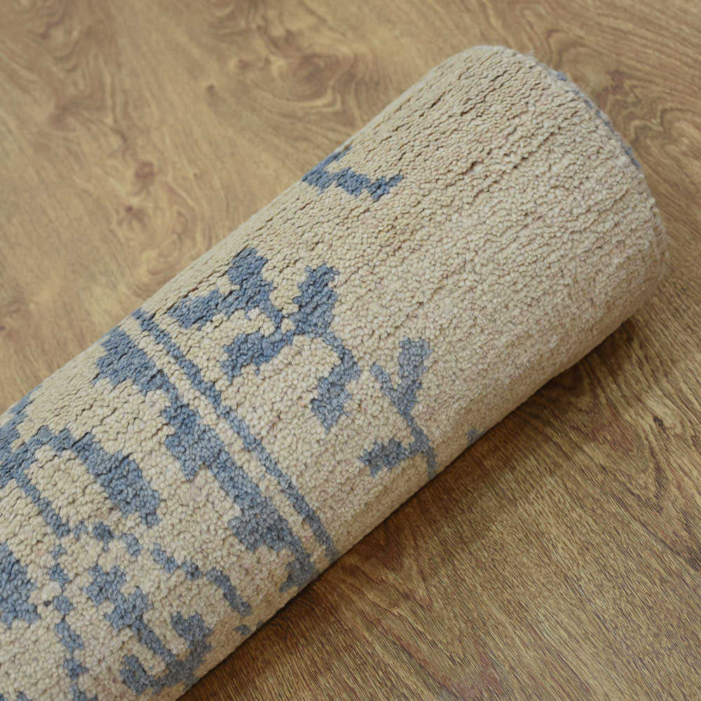Hand Knotted Wool Area Rug Floral Beige N00913