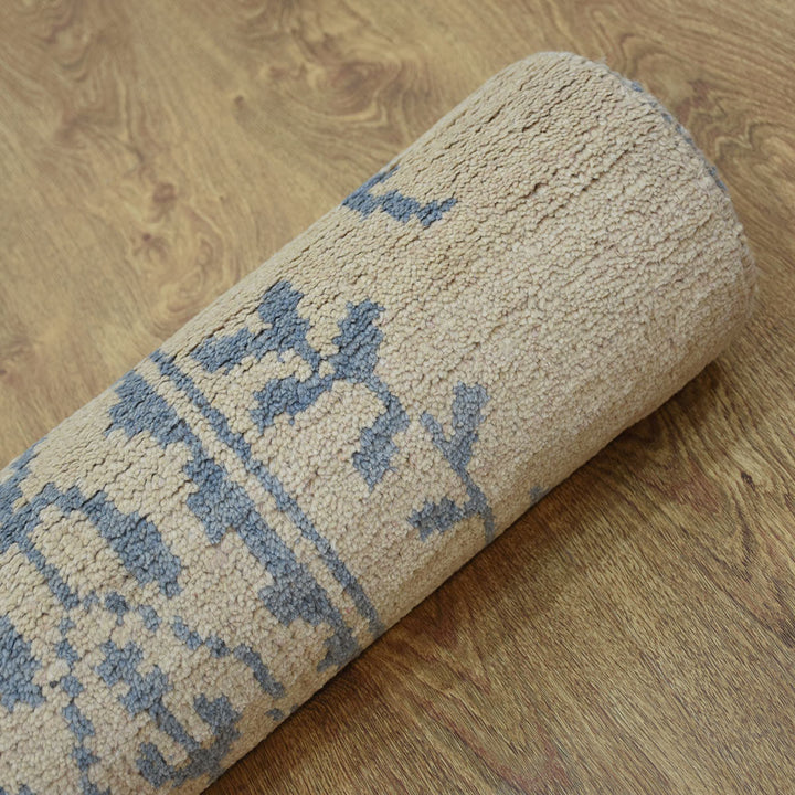 Hand Knotted Wool Area Rug Floral Beige N00913