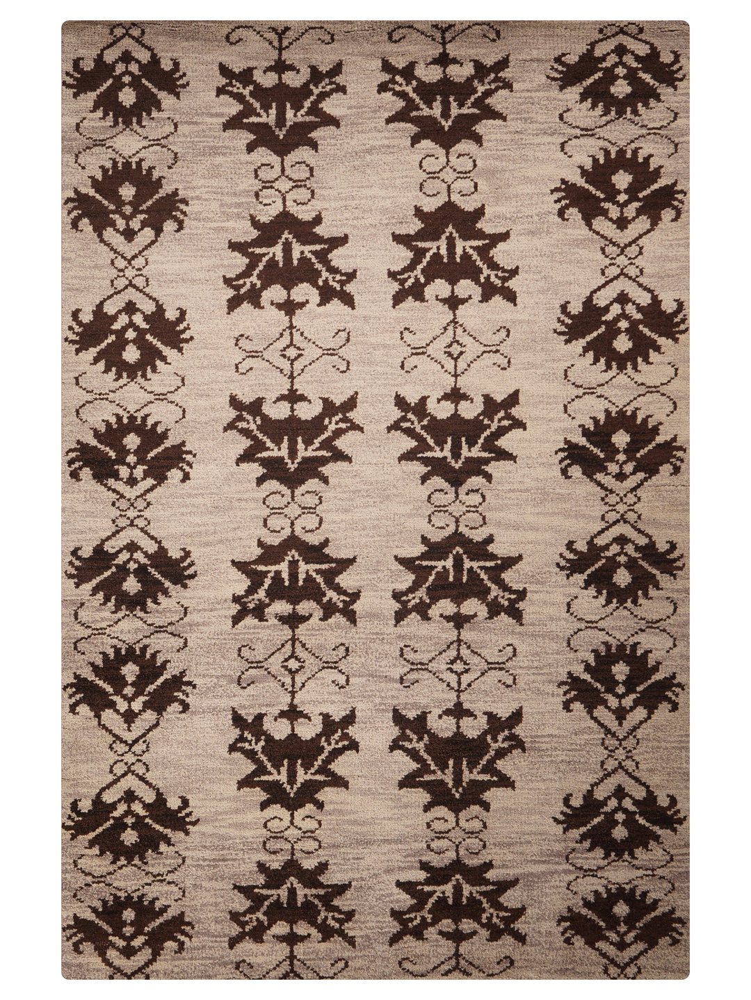 Hand Knotted Wool Area Rug Floral Brown N00921
