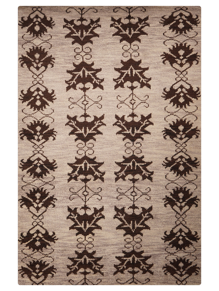 Hand Knotted Wool Area Rug Floral Brown N00921