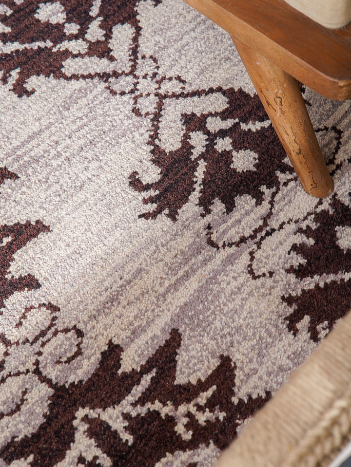 Hand Knotted Wool Area Rug Floral Brown N00921