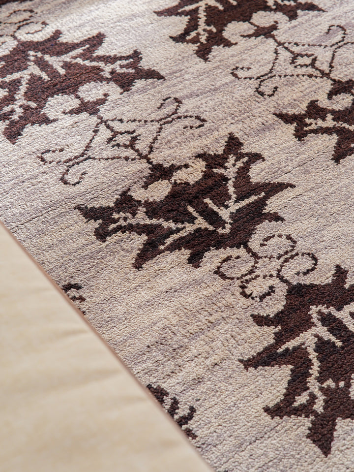 Hand Knotted Wool Area Rug Floral Brown N00921