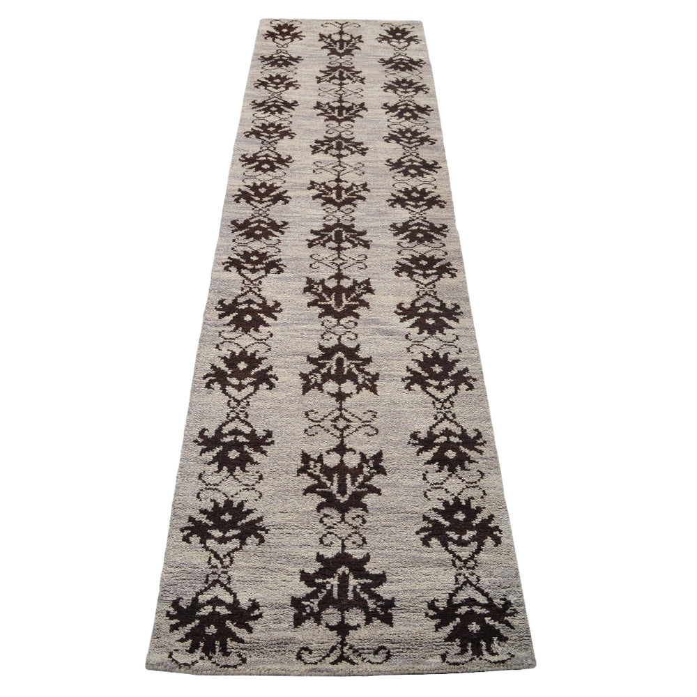 Hand Knotted Wool Area Rug Floral Brown N00921