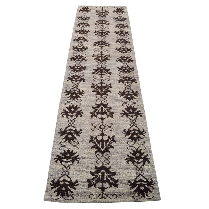 Hand Knotted Wool Area Rug Floral Brown N00921