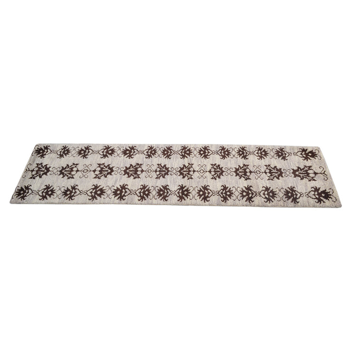 Hand Knotted Wool Area Rug Floral Brown N00921