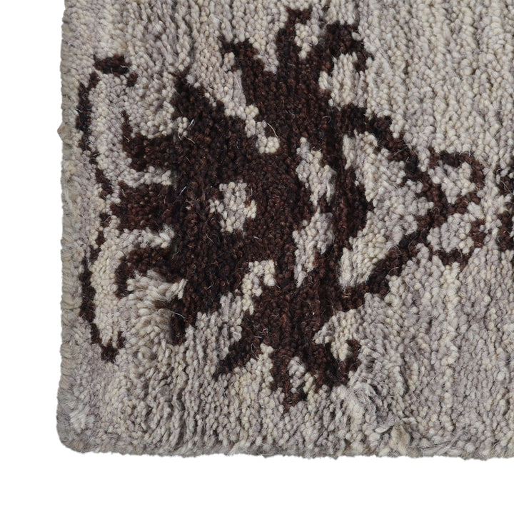Hand Knotted Wool Area Rug Floral Brown N00921
