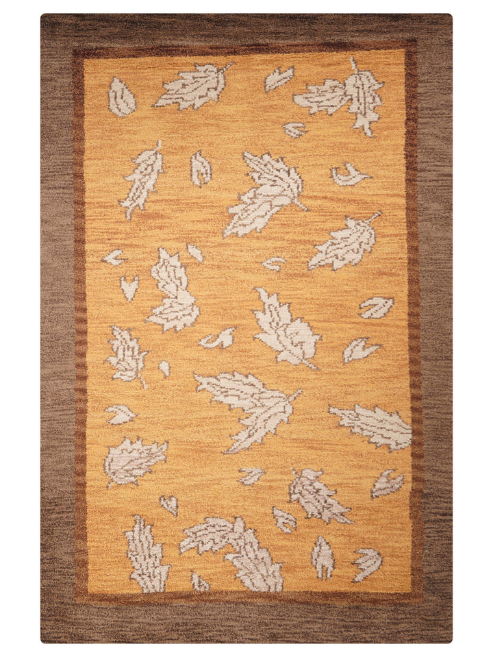 Hand Knotted Wool Area Rug Floral Gold Brown N00922