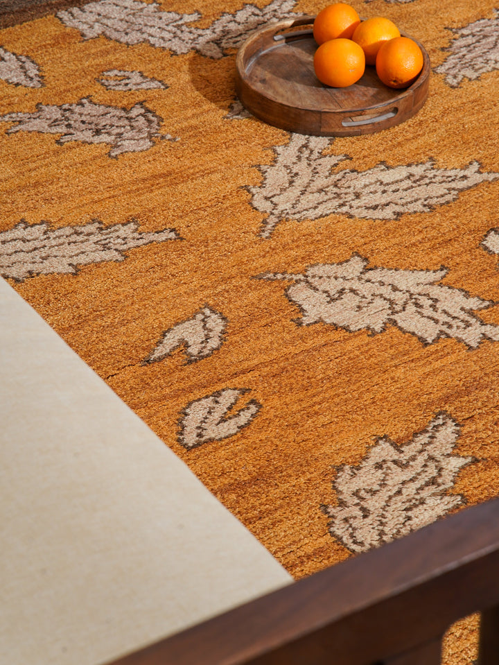 Hand Knotted Wool Area Rug Floral Gold Brown N00922