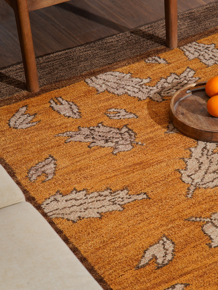 Hand Knotted Wool Area Rug Floral Gold Brown N00922