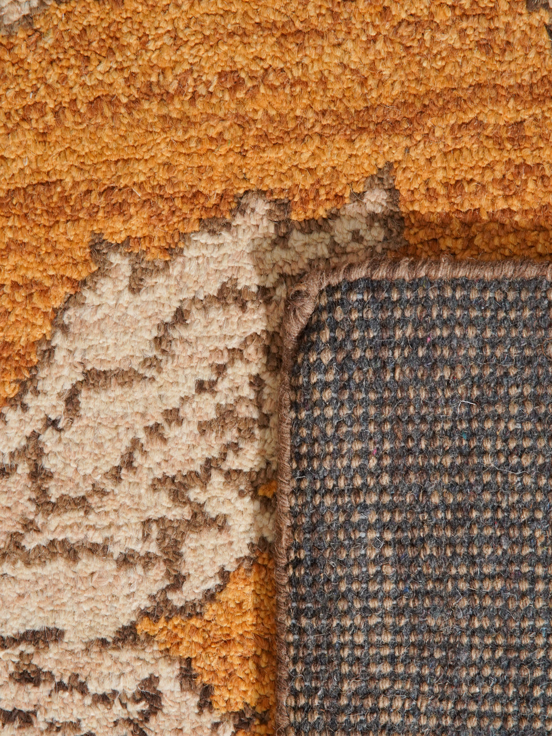 Hand Knotted Wool Area Rug Floral Gold Brown N00922
