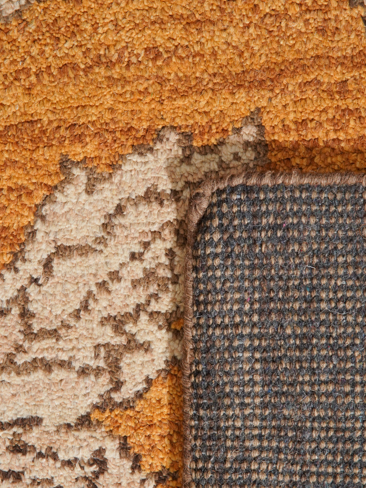 Hand Knotted Wool Area Rug Floral Gold Brown N00922