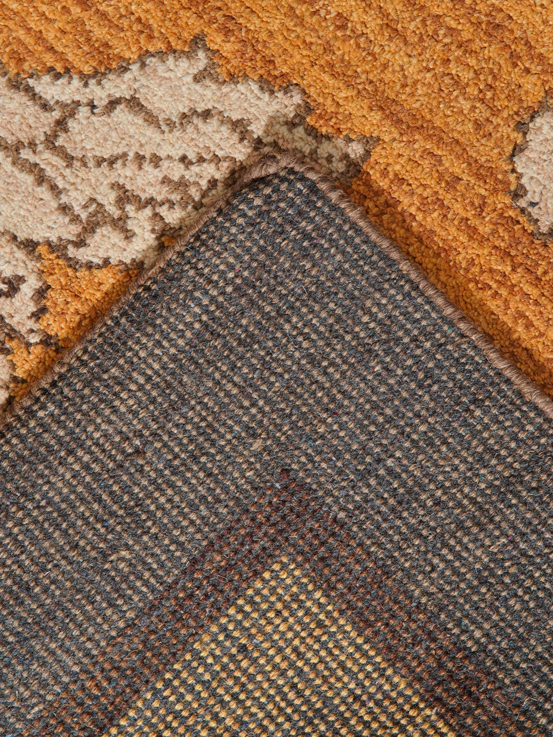 Hand Knotted Wool Area Rug Floral Gold Brown N00922