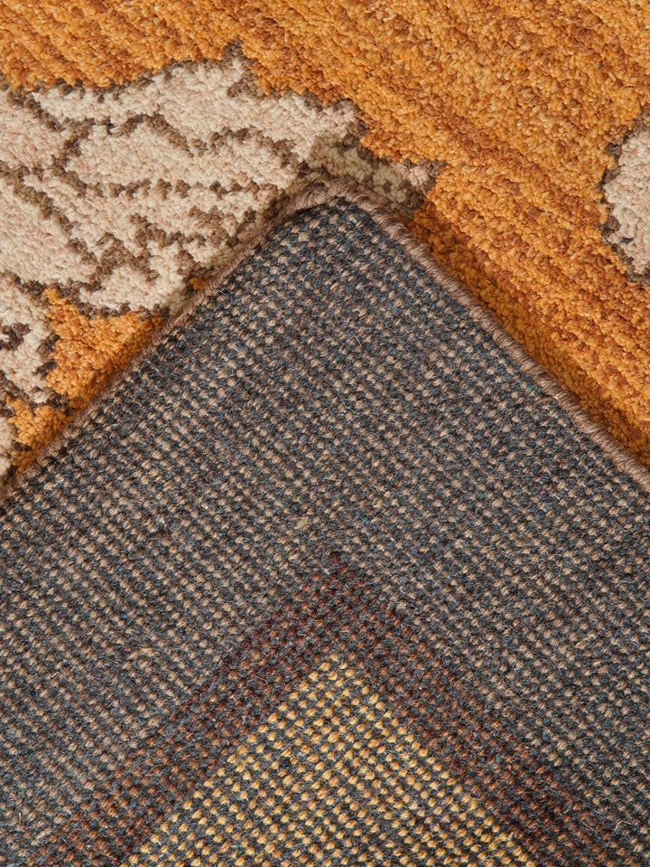 Hand Knotted Wool Area Rug Floral Gold Brown N00922